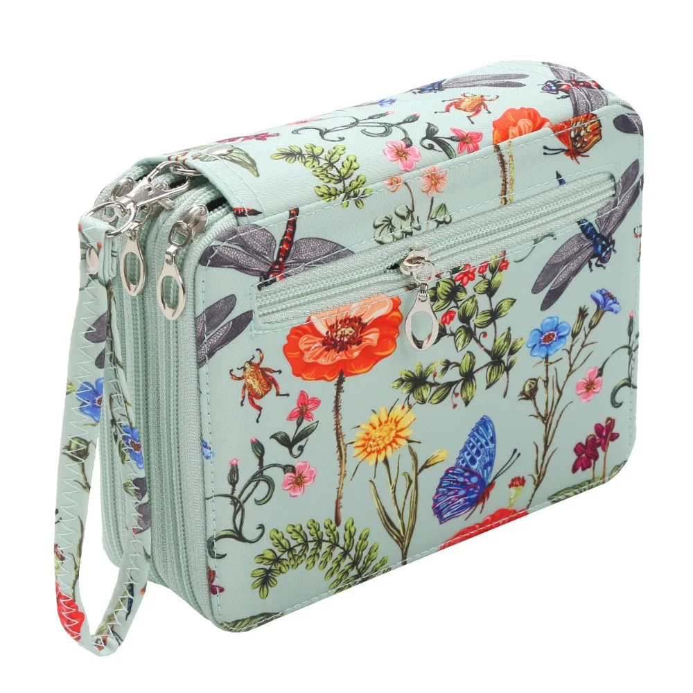 

Small Flower Pattern Colored Pencil Pouch Large Capacity 78/120 Slots Student Pen Bag Zipper Fabric Marker Storage Bag （No Pen）