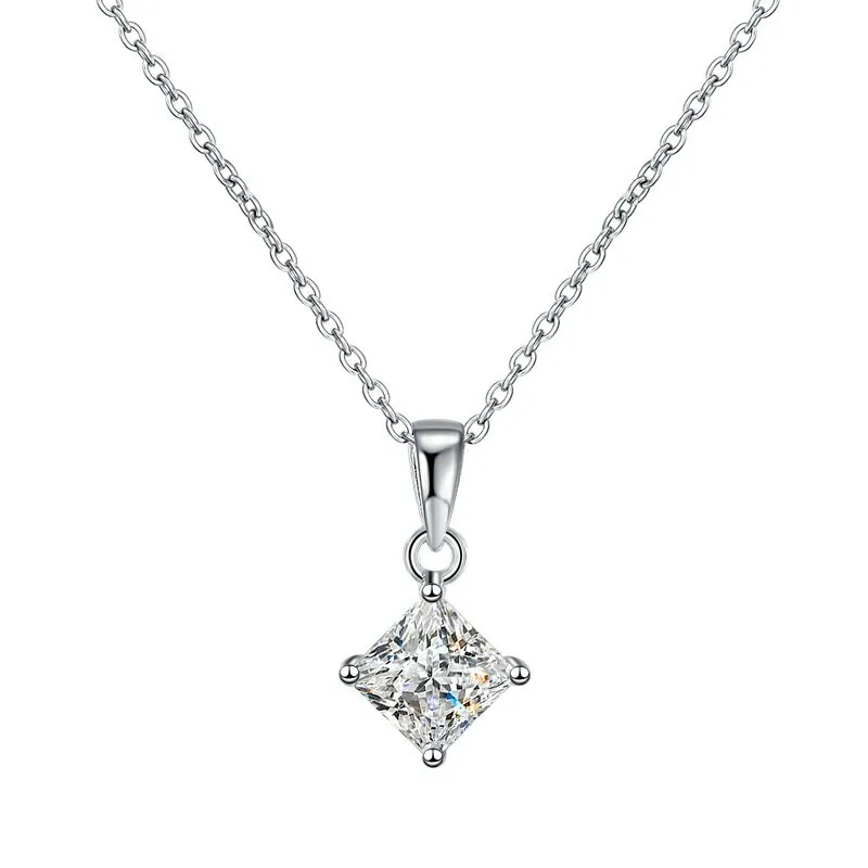 

HK0018 Lefei Fashion Trendy Luxury Classic 1ct Moissanite Square Princess Necklace For Women 925 Silver Party Jewelry Charm Gift