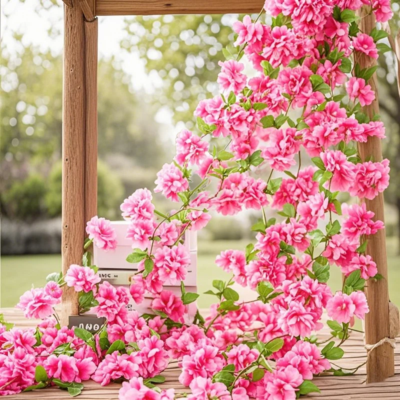 

Simulated Plastic Artificial Flowers Cherry Blossom Vine Garland Wedding Arch Backdrop Wall Party Decoration Supplies Fake Plant