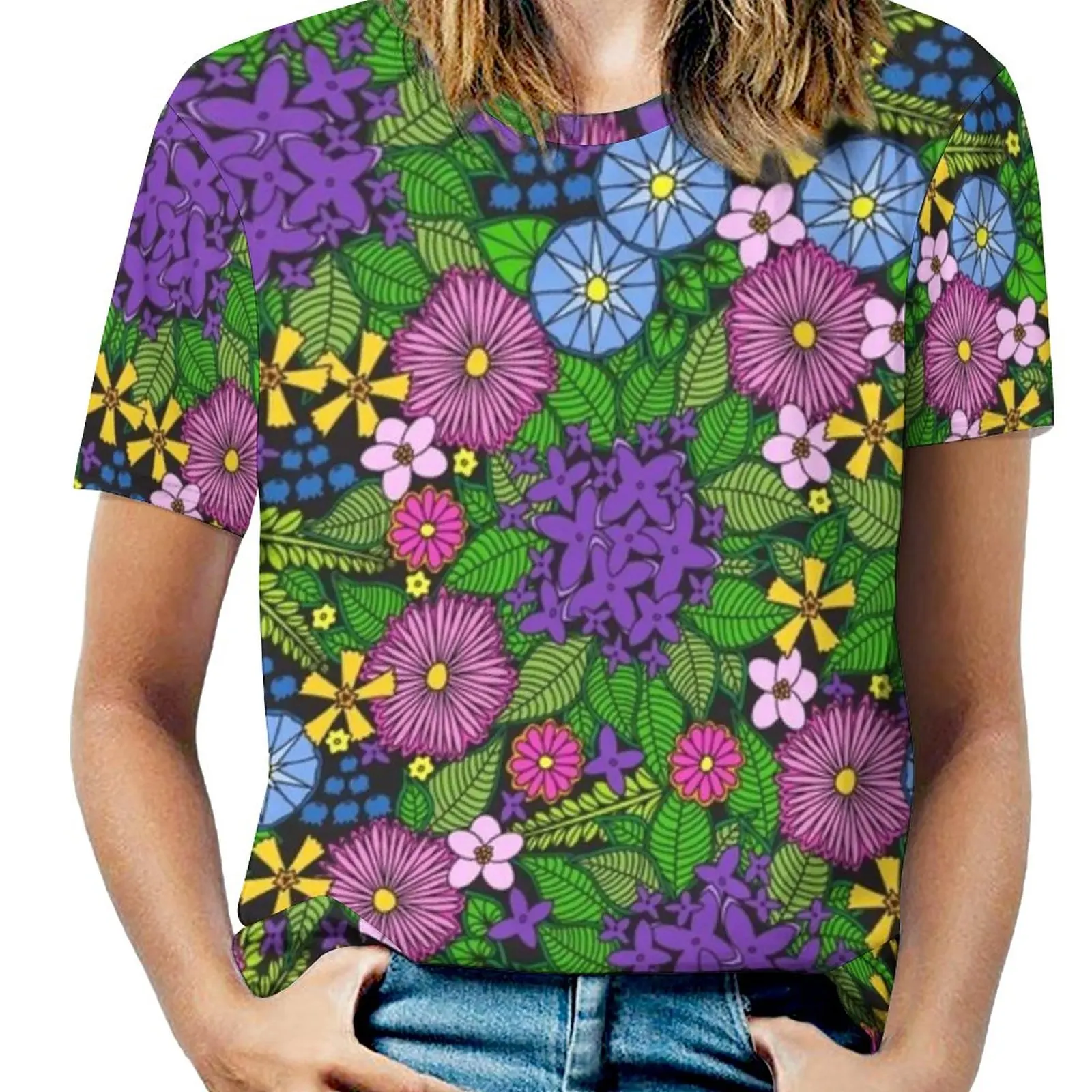 

Wild Wildflowers Woman'S T-Shirt Spring And Summer Printed T Shirts Crew Neck Pullover Top Flower Floral Pretty Chic Modern