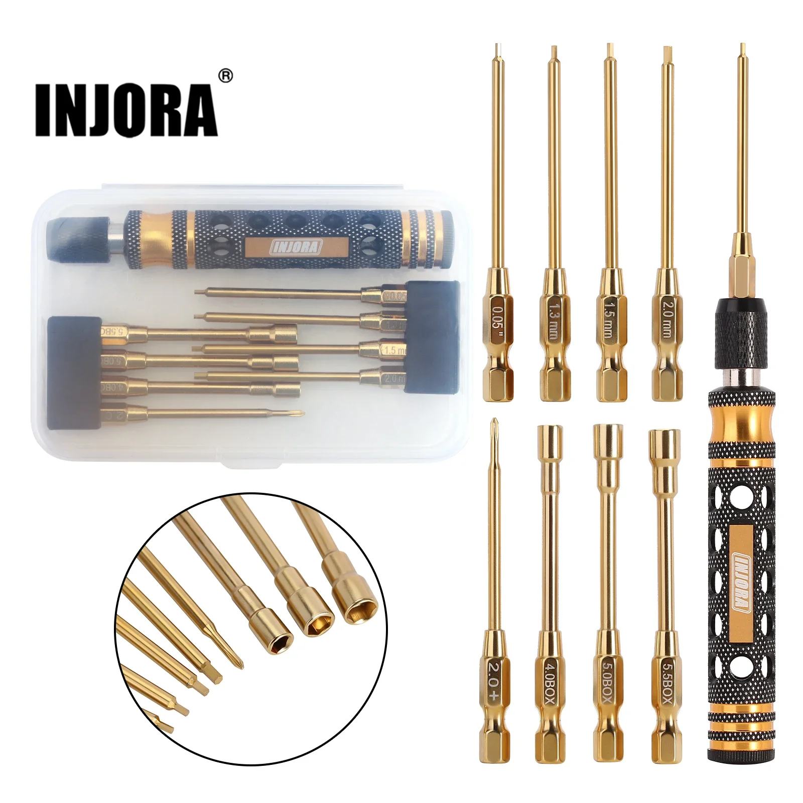 INJORA Quick Change Allen Key Hexagon Screwdrivers Hex Nut RC Tool Kit for 1/18 1/24 RC Crawler Axial SCX24 AX24 FMS FCX24 TRX4M