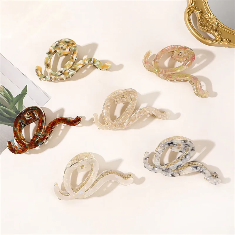 Fashion Acetate Hair Claws Clamps for Women Metal Geometric Hair Clips Korean Light Luxury Crab Hairpins Ponytail Shark Clip