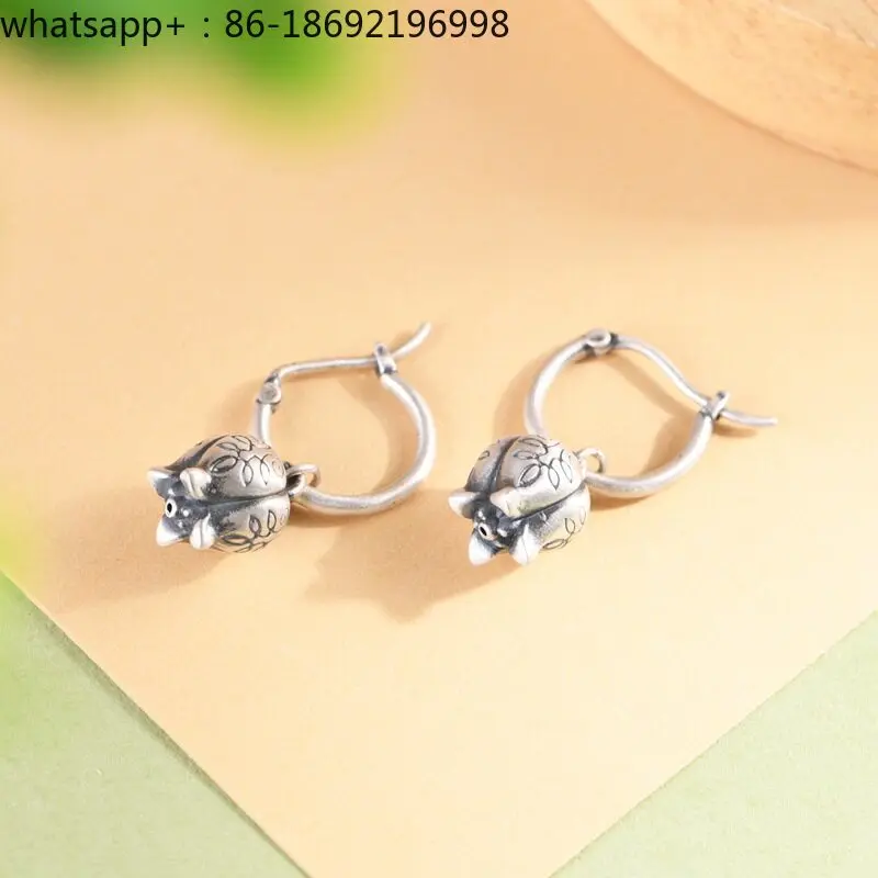 Sterling Silver 999 Earrings Quaint Rose Earrings Personalized Ear Hook Women's Earrings