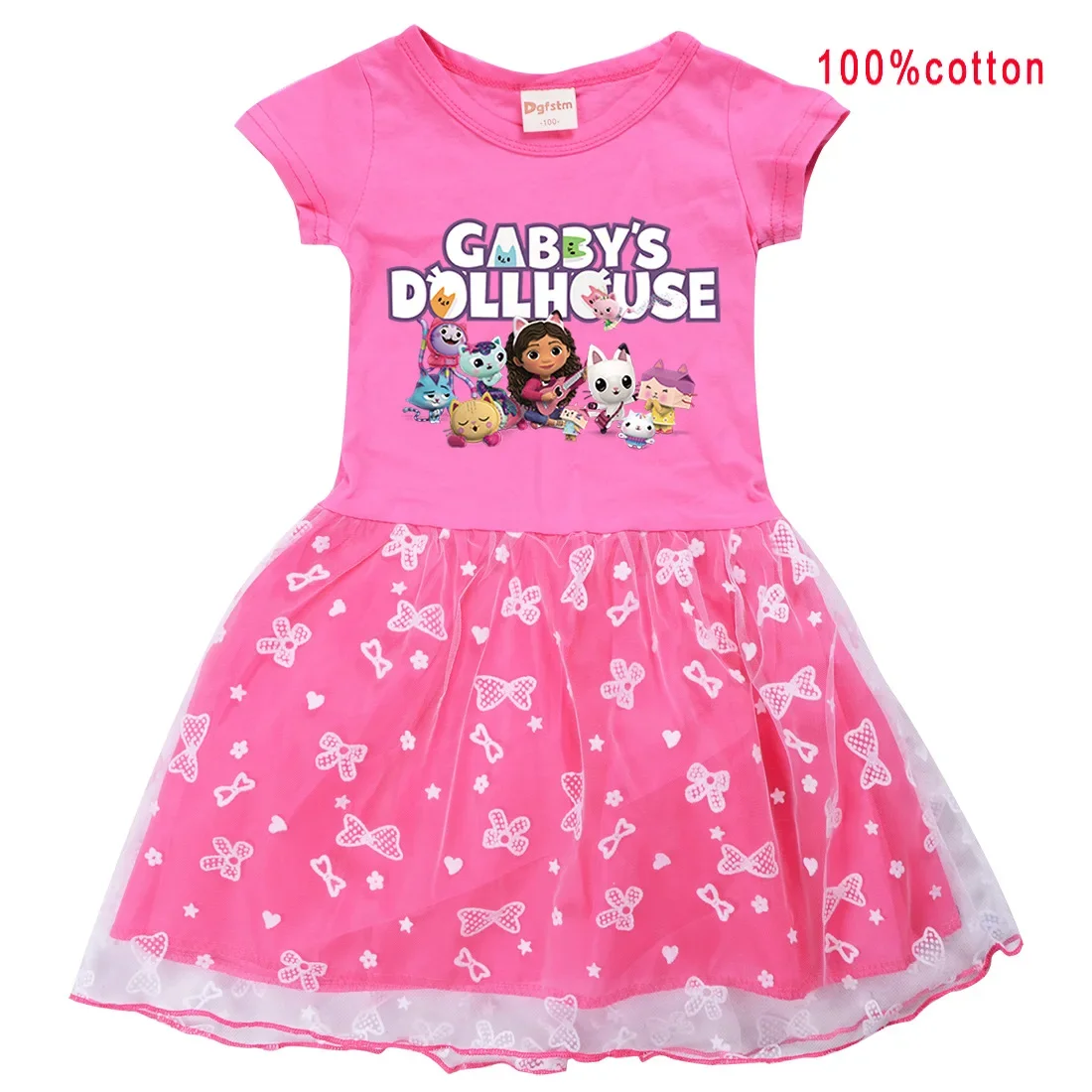 Gabby Doolhouse Clothes Kids Anime Gabby Chat Rainbow Gauze Skirt Baby Girl Princess Dresses Children Wedding Party Knee-Length