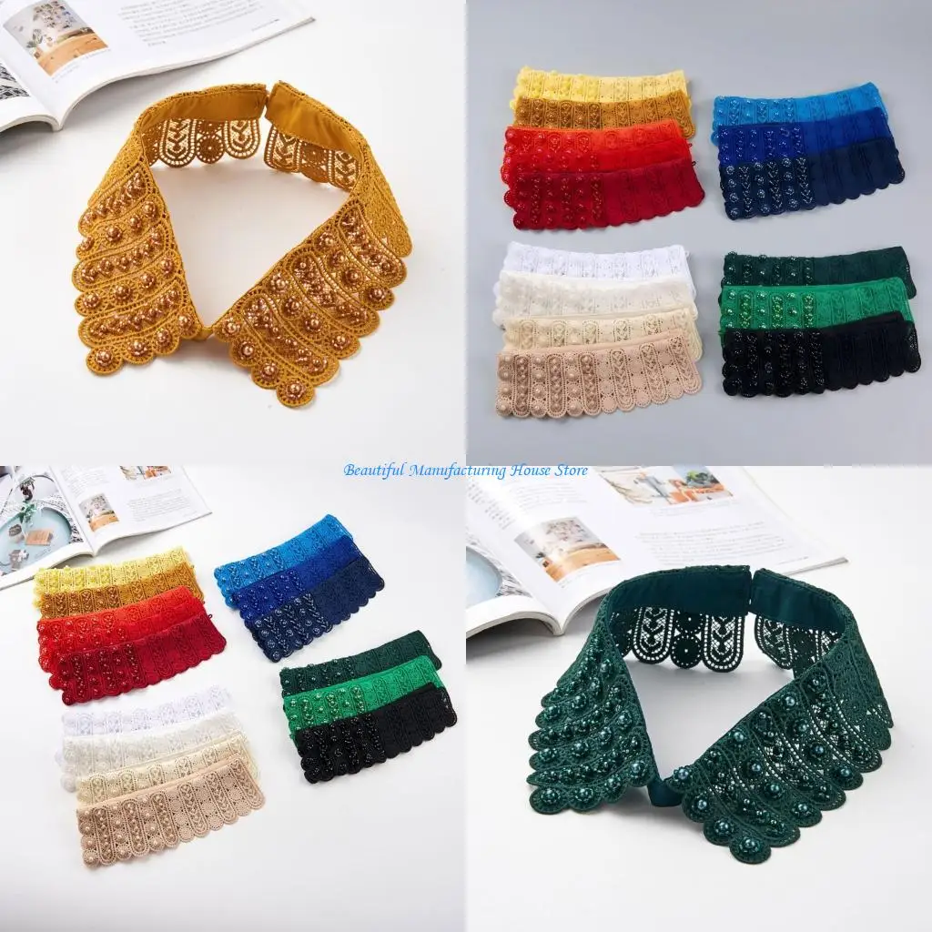 E56A Polyester Lace Collar Embellished with Colorful Beads Suitable for Ladies