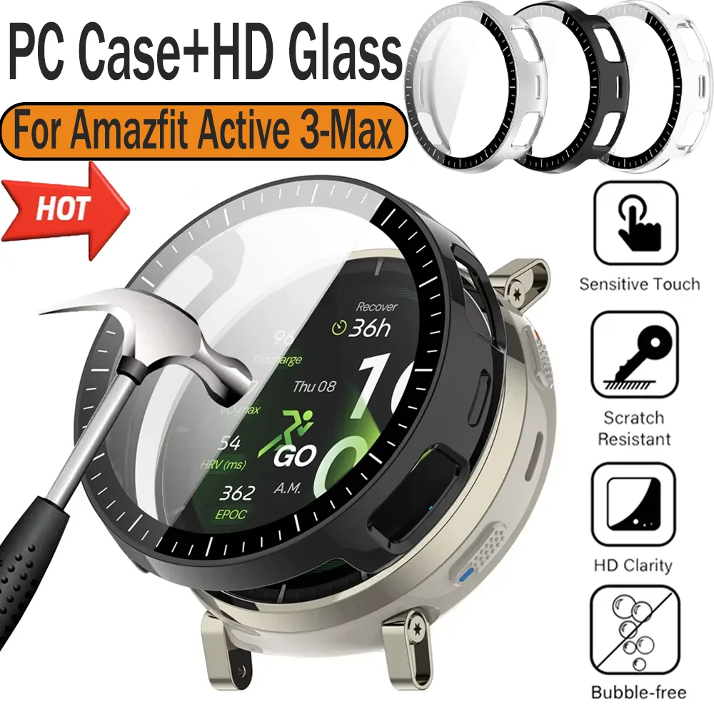 High Definition Glass+PC Case For Amazfit Active Max Screen Glass Anti-falling Protective Shell For Amazfit Active 3 Glass Cover