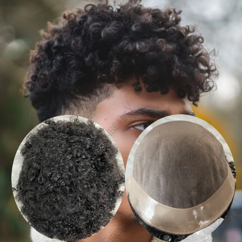 الرجال الباروكات 8 مللي متر/10 مللي متر الأفرو Knky مجعد دائم الرجال الشعر المستعار شعر الإنسان غرامة أحادية NPU قاعدة براون شقراء رجل الشعرية الاصطناعية