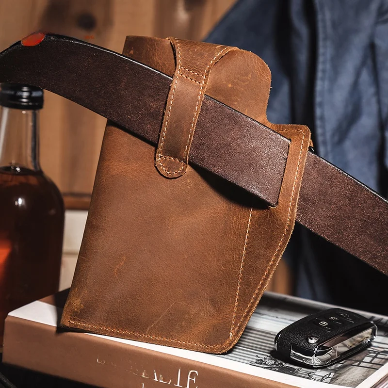 

Jor 202 New Men's Sport Tactical Leather Mobile Phone Waist Bag Retro Genuine Mad Leather Hanging Bag Cross-Border