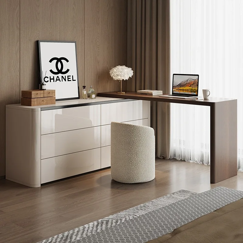 Italian Minimalist Dresser Storage Cabinet Integrated Bedroom Derssing Table Nordic Ins Makeup Table Retractable with 6 Drawers
