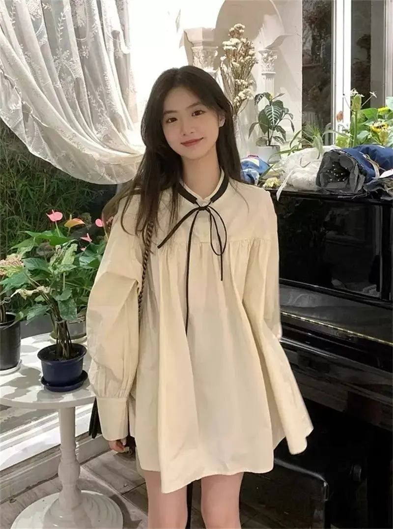 Sweet Early Autumn Long Sleeve Dress Girls Small Size Initial Doll Skirt College Style First Love Series Shirt Short Skirt