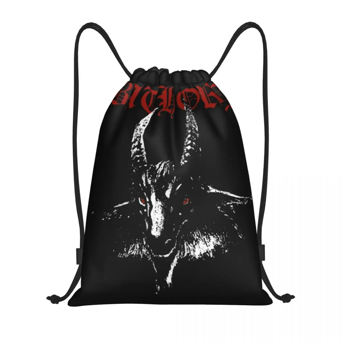 Black Metal Band Bathory Goat Drawstring Backpack Sports Gym Bag String Sackpack for Running