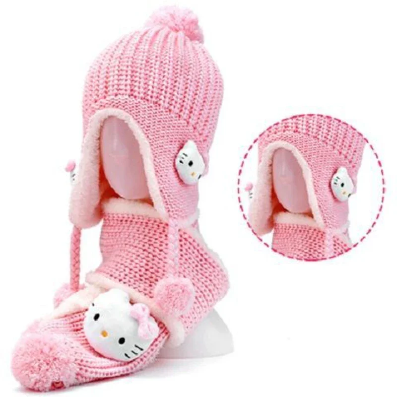 Hello Kitty Nuovo simpatico cartone animato lavorato a maglia fazzoletto da collo regalo di Natale per bambini ragazze fresco dolce cappello sciarpa - regalo perfetto per tutte le età