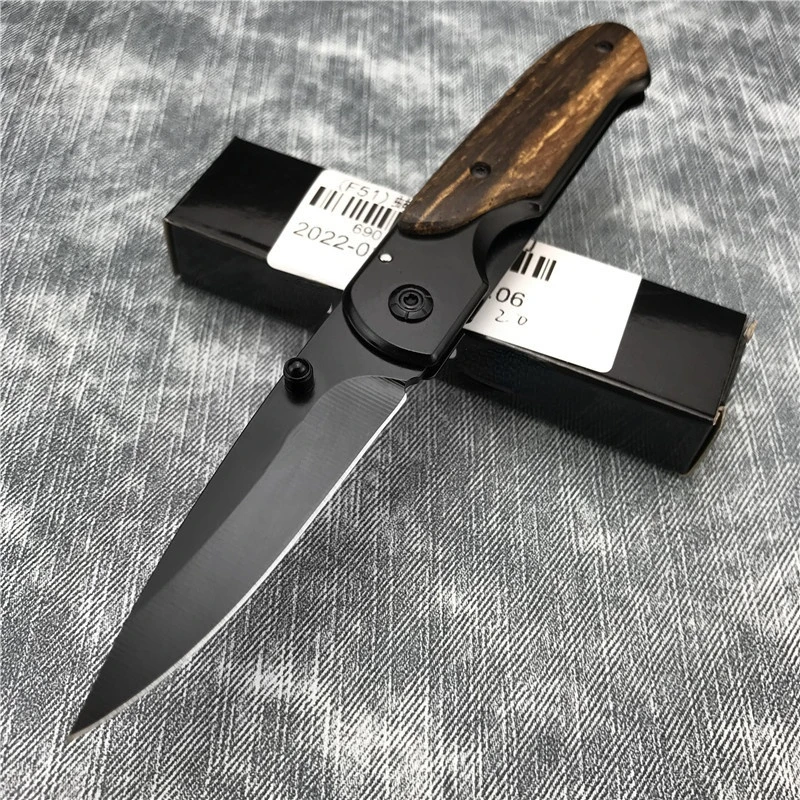 BM DA44 Survival Pocket Folding Knife Wood Handle Titanium Finish Blade Tactical Knifes EDC Pockets Knives