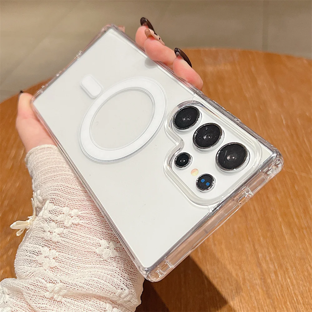 Für Samsung Galaxy S25 S24 S23 Ultra Plus FE S21 S22 Magsafe stoßfeste klare Abdeckung Original magnetische kabellose Ladehülle