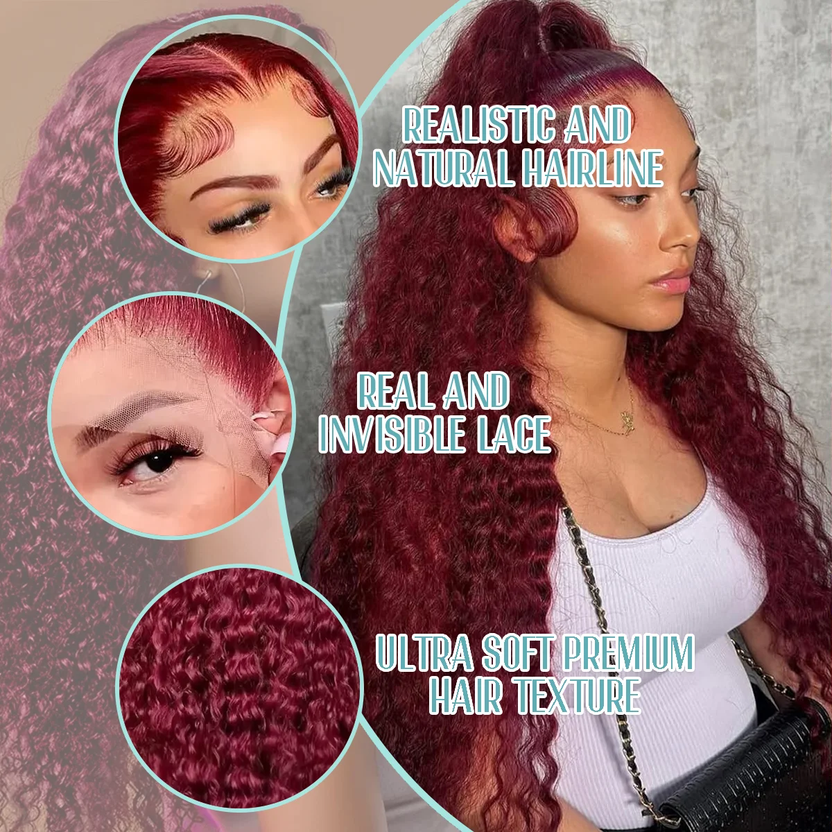 Burgundy Human Hair Wigs Deep Wave Wine Red 99J 200% Density 40 Inches 13x6 13x4 HD Transparent Invisible Lace Frontal Wig Pre Plucked Pre Cut Lace Pre Bleached Knots Pre Styled For Women Brazilian Hair