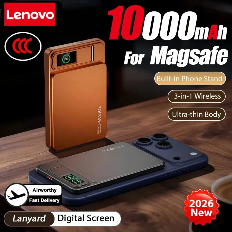 Lenovo CCC 10000mAh Slim Original Power Bank For MagSafe For Magnetic Wireless Fast Charging Portable Battery For IPhone IWatch