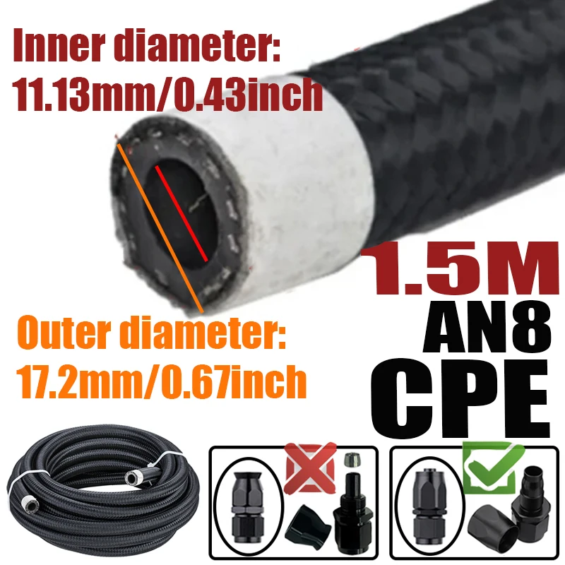 0.5M/1M/1.5M/2M 4an 6an 8an 10an 12an Brandstof Slang Olie Gas Koeler Lijn Buis Buis Nylon Roestvrij Staal Gevlochten Binnenkant Cpe Rubber