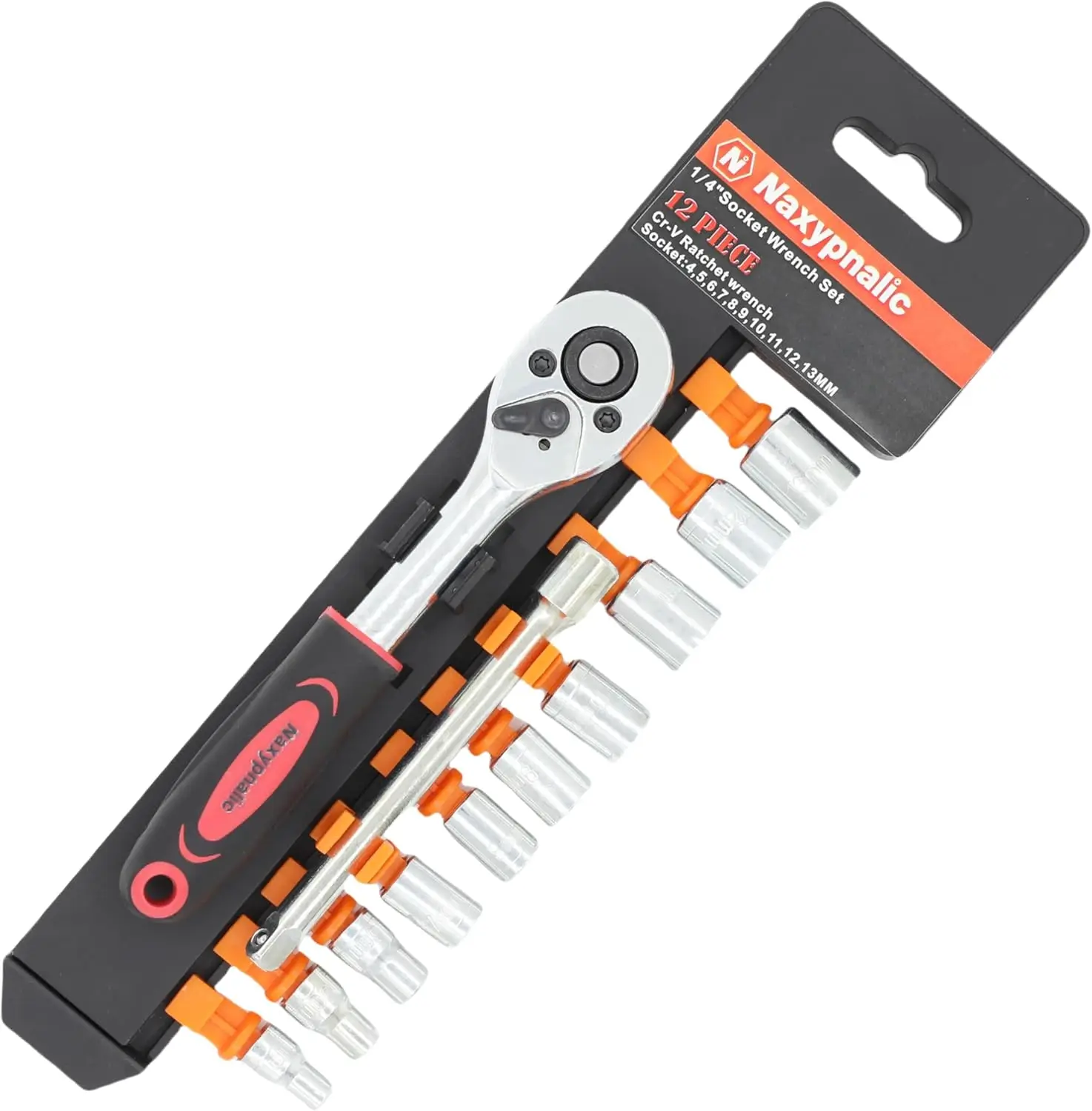 12個入り 1/4インチ ラチェットソケットセット、4-13mm メトリック、クイックリリースハンドル＆エクステンション
