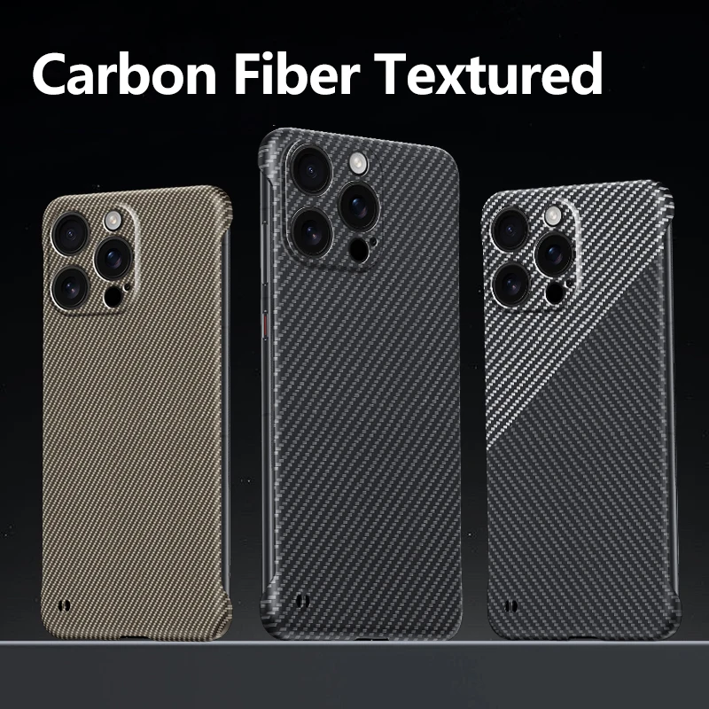 Funda de fibra de carbono para Iphone 16 15 Pro Max 14 13 12Patrón de textura: Sin marco, ultraligero y ligero, con lente todo incluido, funda para teléfono