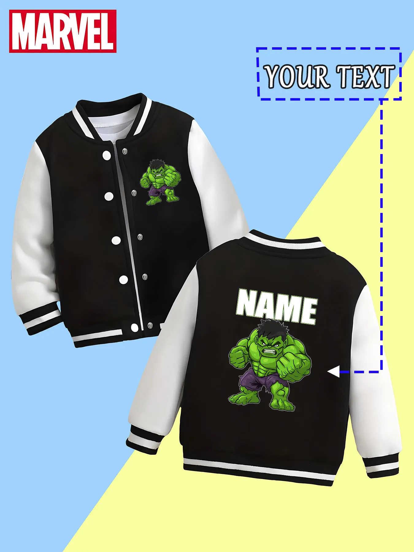 

MINISO Marvel Boys Baseball Jacket - Cute and imposing Hulk print, perfect for spring and autumn casual wear, suitable for schoo