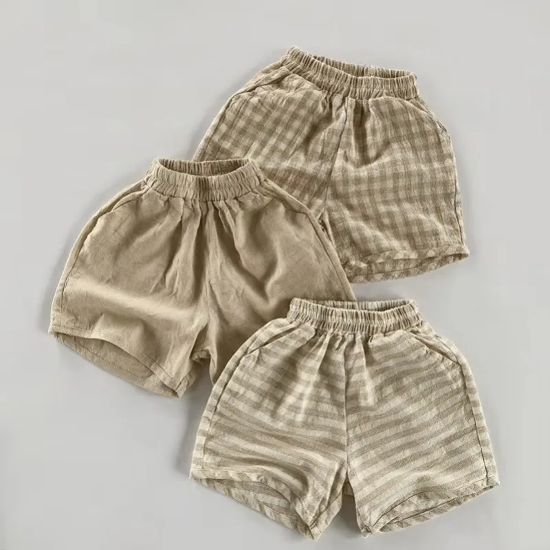Korean Style Five-Point Pants, Male and Female Children's Trendy Shorts New Summer Breathable Linen Cotton Kids Capris