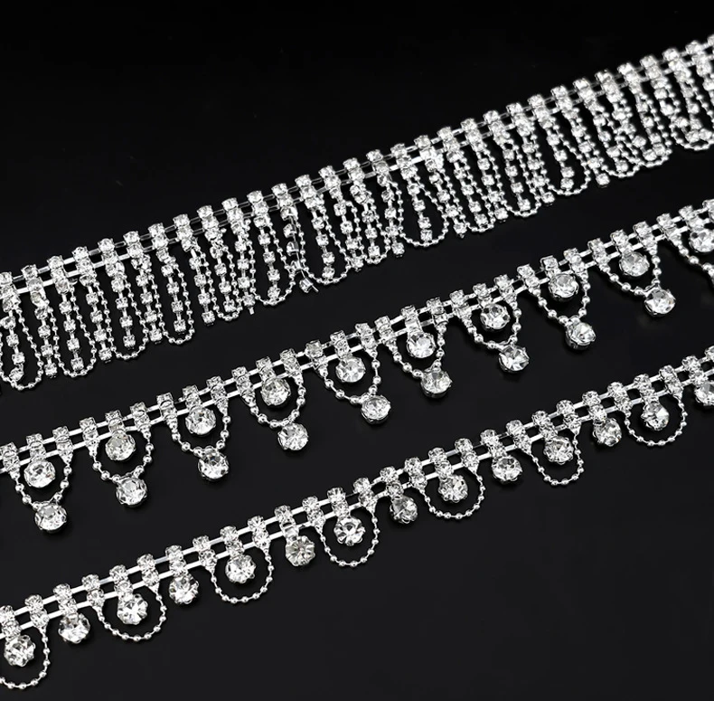 10 Yards Strass Kette Sparkle Kristall Diamant Silber Quaste Strass Kleidung Zubehör DIY Hochzeit Party Geschenk Dekoration – Detail 2