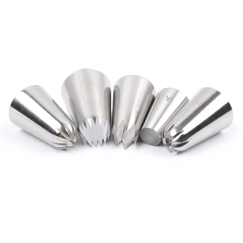 5PCS Stainless Steel Cake Piping Tip Set Assorted Shapes Various Tips Number Pastry Icing Nozzle Cake Decorating Tip