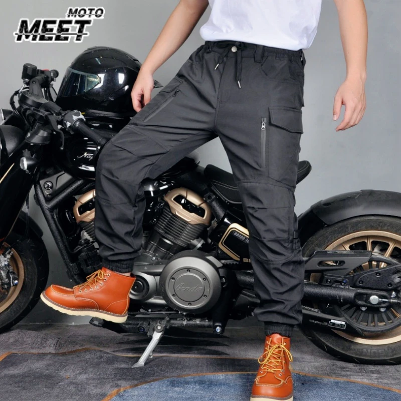 Men’s Motorcycle Biker Pants, Windproof Water‑Repellent Breathable High‑Waist Riding Trousers with Removable Knee & Hip Armo