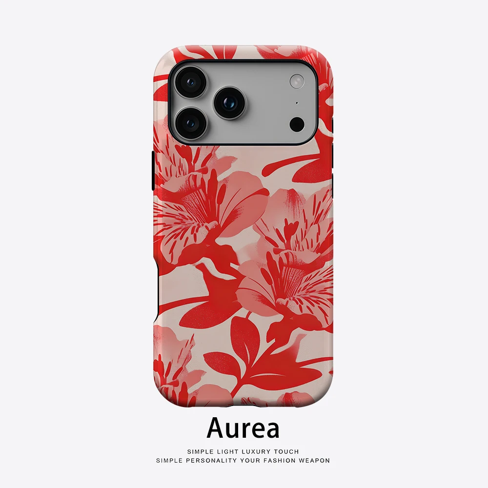 Funda Aurea Mate con Bumper para Magsafe, Compatible con iPhone 17, 16, 15, 14 Plus, 13 Pro Max, Resistente a Impactos, Carcasa Rígida de PC, Color Rojo Rosa Alstroemeria