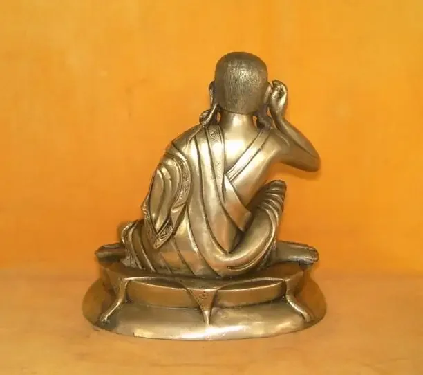 Tibet Tibetan Buddhism Brass Seat Deer Head Milarepa Buddha Statue Sculpture