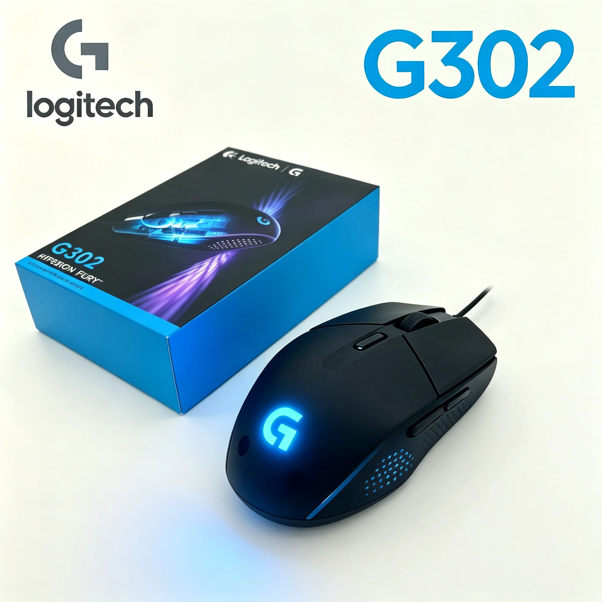 Logitech G302 Wired Gaming Mouse Stable USB Connection 4000DPI High Tracking RGB Side Light 6 Programmable Buttons For Office Ga