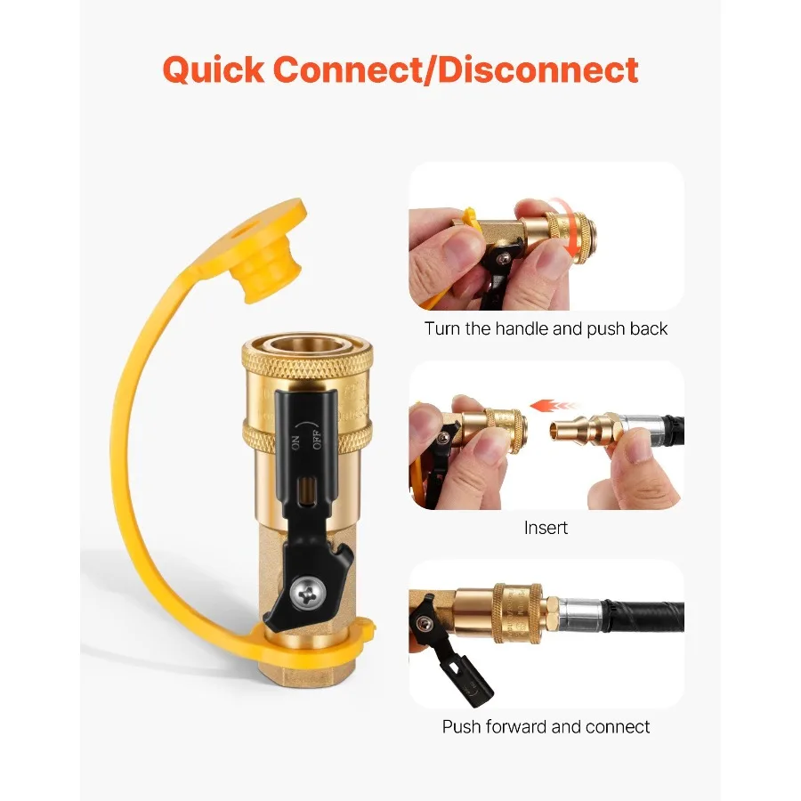 RV Propane Quick Connect Fitting Adapter Valve, 7 Pieces, 1/4-Inch Male NPT Full Flow Plug & 3/8-Inch Male Flare Quick Kit for