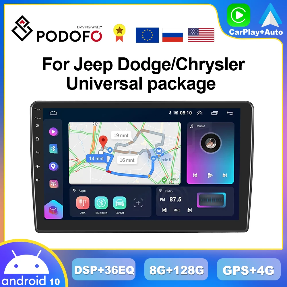 

Автомагнитола Podofo, мультимедийный видеоплеер на Android 10, без DVD, с GPS, для Jeep Dodge/Chrysler