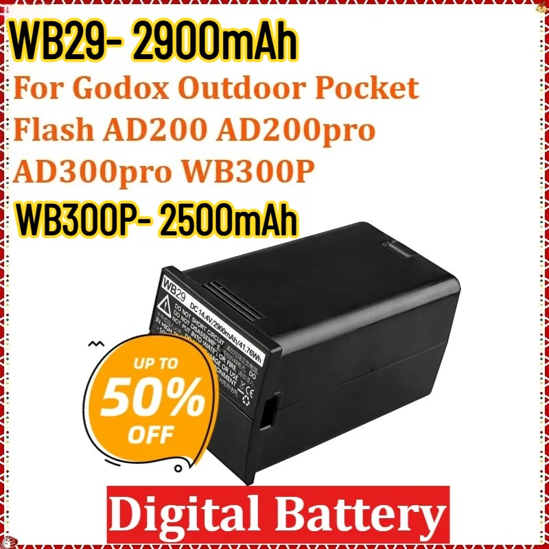 

14.4V 2500/2900mAh WB29 WB300P Battery for Godox Outdoor Pocket Flash AD200 AD200pro AD300pro Speedlite Flashgun High Quality