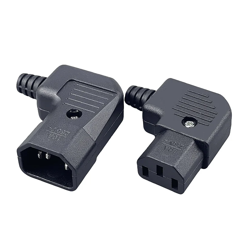 Black Elbow IEC320 C13 C14 Power Cord Wiring Power Plug Assemble IEC Connector Outlet PDU UPS Electrical AC Socket Plug 10A 250V