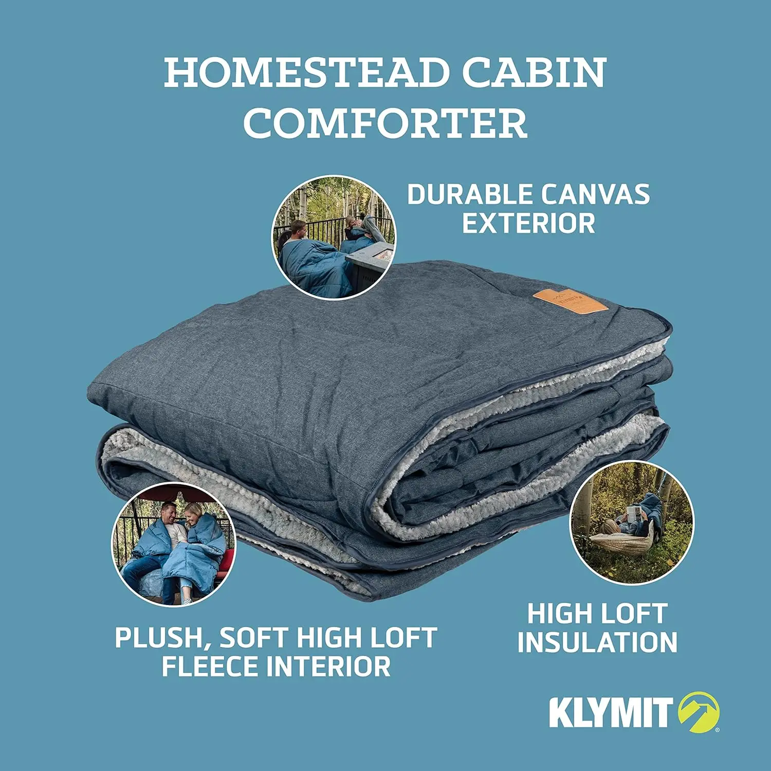 Homestead Cabin Comforter 2-Person Packable Camping Blanket, Blue