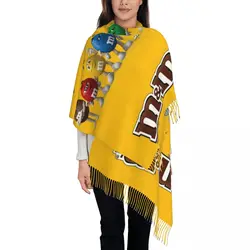 Custom Lady Long M&M's Chocolate Beans Scarves Women Winter Fall Thick Warm Tassel Shawl Wraps Cartoon Candy Chocolate Scarf