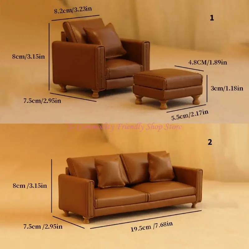 85AE Thực Tế 1/12 Nhà Búp Bê Sofa Mẫu Hình Tượng PU Hiện Đại Ghế Nhà Búp Bê Màn Hình Hiển Thị