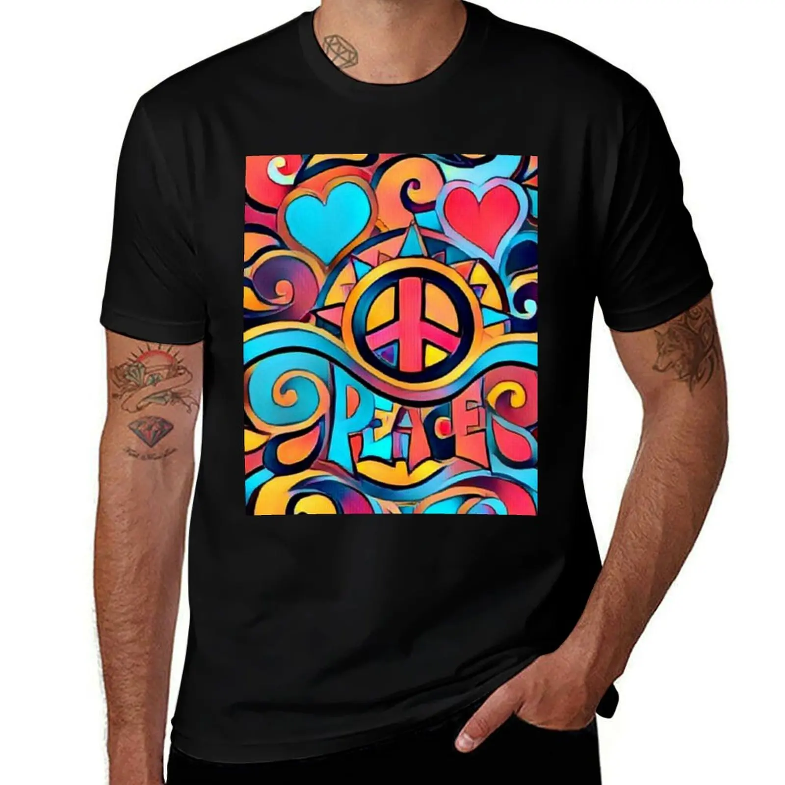 Peace and Love Colorful Retro Art T-Shirt Fashion Letter Print T-Shirt