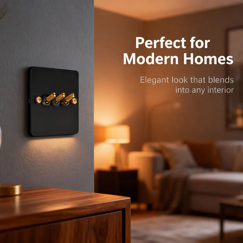 YINKA Stainless Steel Light Switch with Copper Toggle, Durable Modern Metal Wall Switch for Home, Single/Double/Triple Options