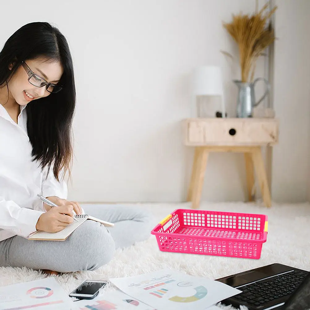 

5Pcs Multifunctional Colorful Plastic Baskets Stackable Space Saving for Paper Files School Supplies Home Office Desktop