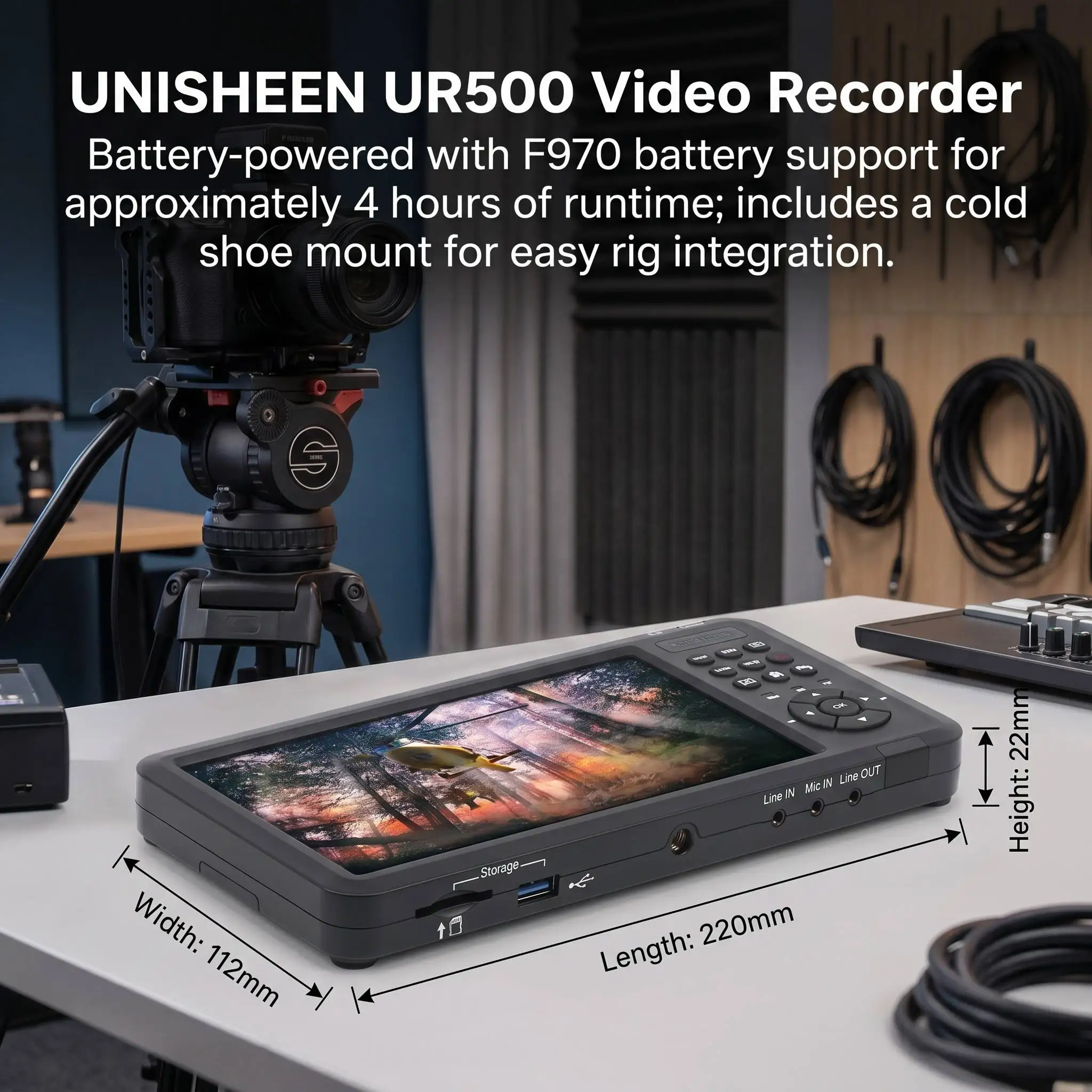 UNISHEEN 7inch Screen Video Capture Box 2 Channel HDMI Recorder Battery Socket Tape CVBS AV RCA SVideo DVI VGA YPbPr 1080p HD 4k view 4