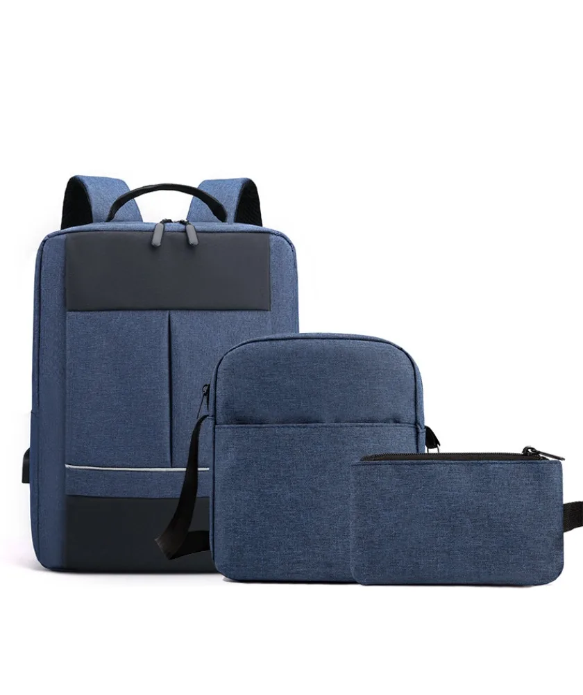 Three-piece backpack large capacity USB charging business casual men's Oxford cloth computer backpack