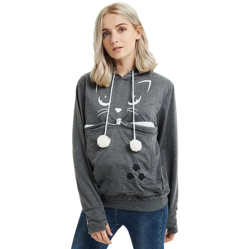 

Big Mouth Bag Hoodie Hooded Third Generation Women's Straight Leg Cotton Sweatirt with Cap Autumn Faion Casual Cartoon