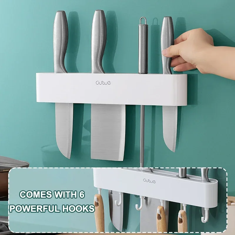 

Wall Mounted Knife Holder with Hook Thickened Home Storage Rack Multifunctional Spoon Organizer Racks Kitchen Organizer Tools