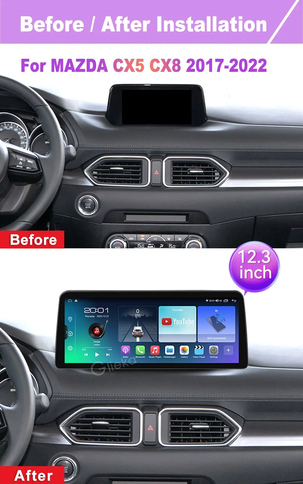 12.3 inch 2K Screen Carplay Android 14 For MAZDA CX5 CX-5 CX8 2017 2018 2019 2021 2022 Radio Player GPS WIFI BT Head Unit