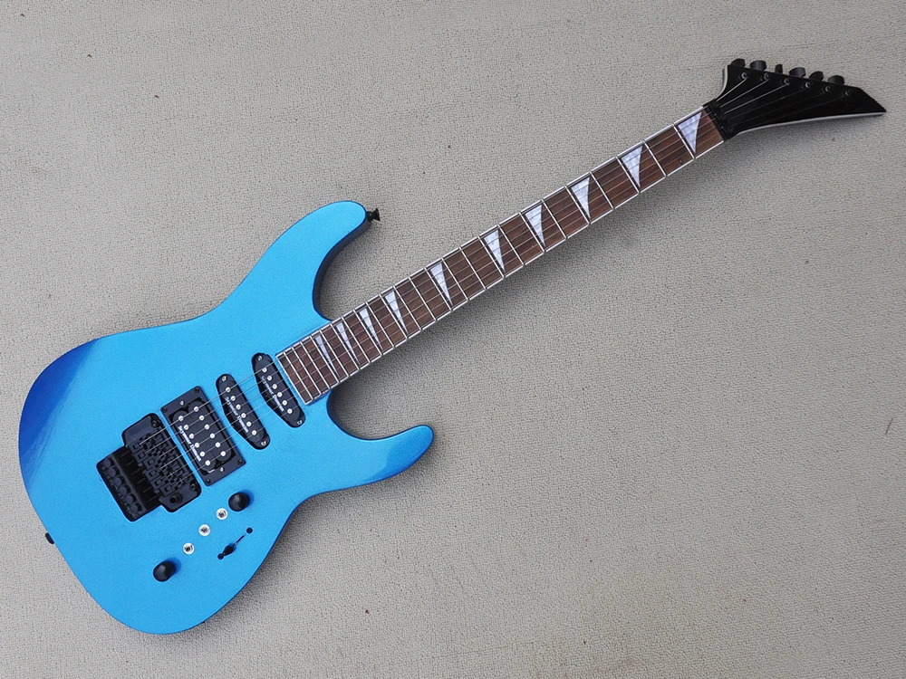 Metallic Blue Electric Guitar with Tremolo,Rosewood Fretboard with 24 Frets,Customize Logo/Color Available