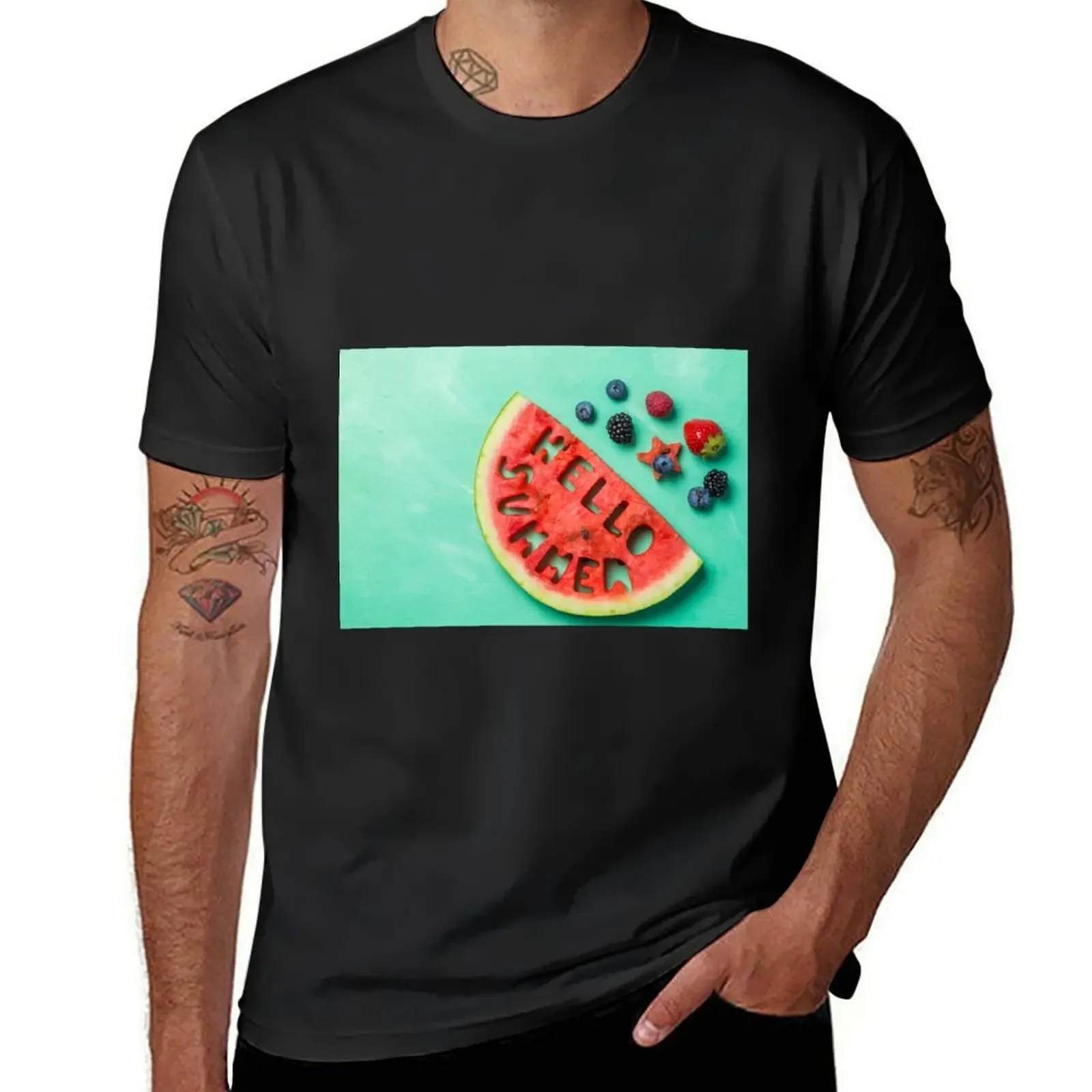 Hello Summer Watermelon T-Shirt designer shirts blanks baggy shirts plain t shirts men