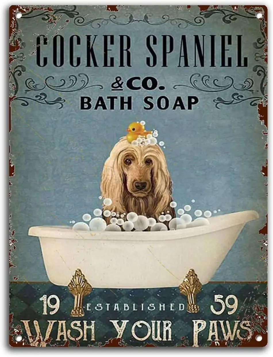 Tin Signs Vintage Kitchen Bath Soap Cocker Spaniel Cocker Spaniel Bathroom Wall Art Bathroom Tin Sign Chic Art Wall Metal D sign