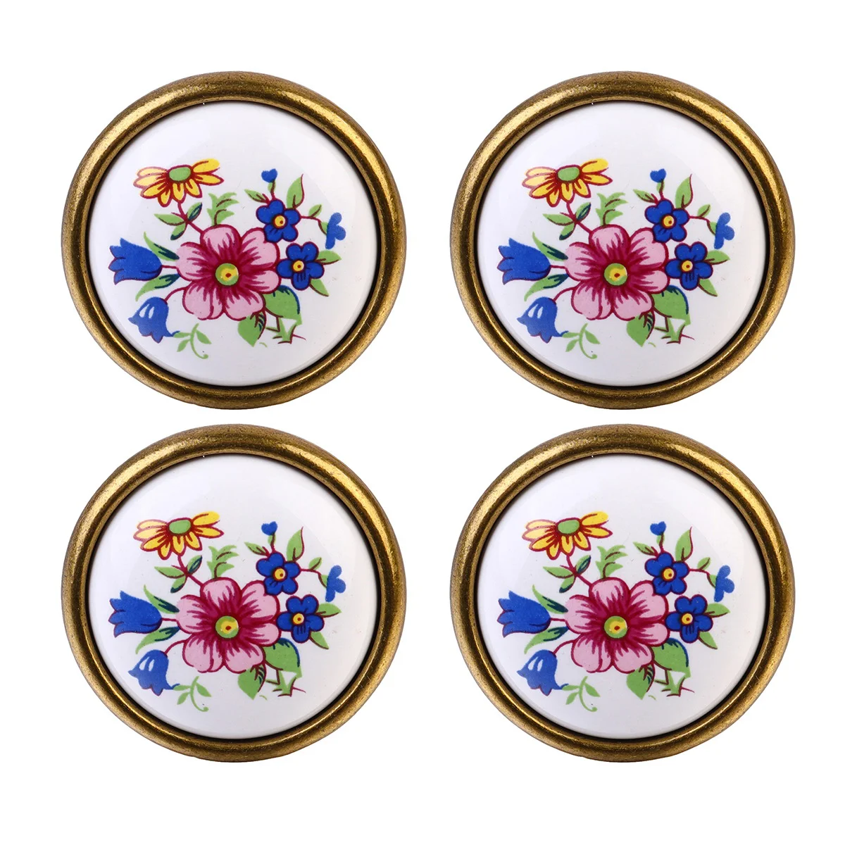 

4pcs Ceramic Cabinet Knobs Flower Printing Pull Handle Country Style Drawer Knobs DIY Cabinet Handle